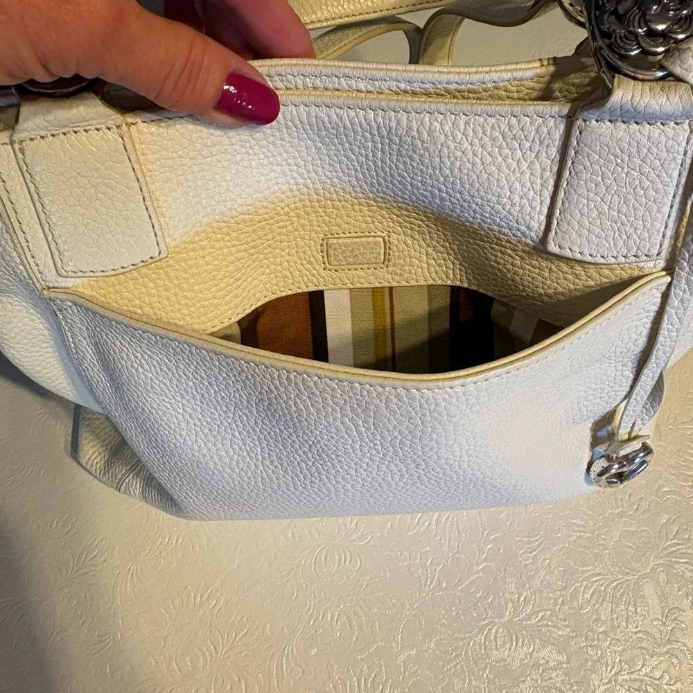 Brighton OffWhite Shoulder Bag w/ Gold, Bronze, Blk and Brn Decorative Stitching - Picture 6 of 6